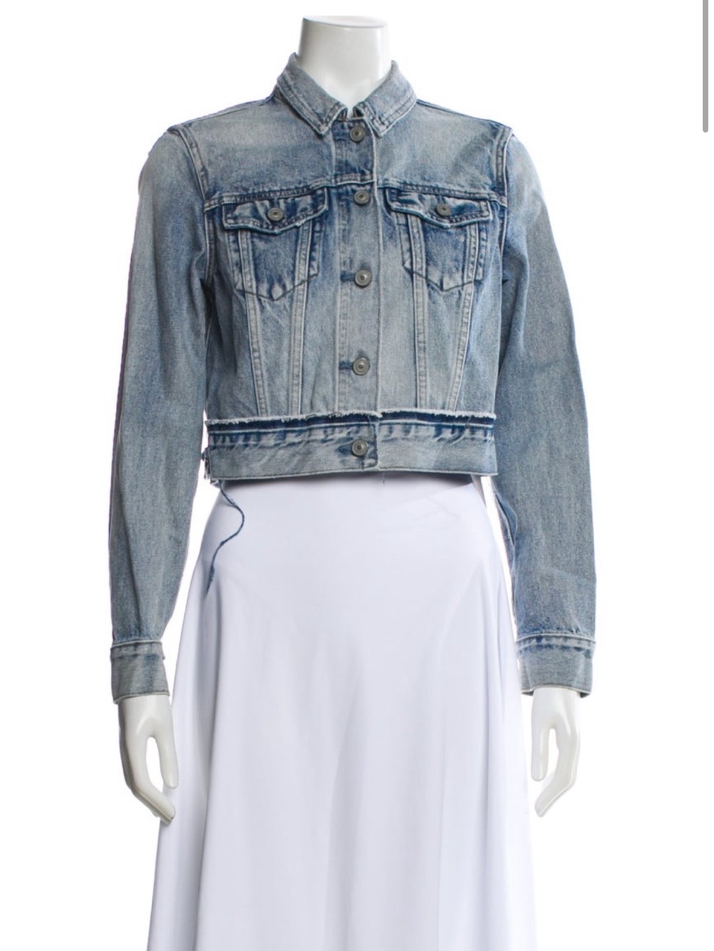 Classic Light Wash Cropped Denim Jacket - Blue